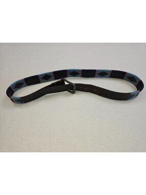 Carlos Diaz Brown Blue Leather Belt Geometric Embroidered Pattern Size 95 36